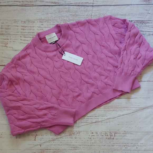 Pink Rose Sweaters - Pink Rose Cableknit Cropped Sweater Cropped NWT